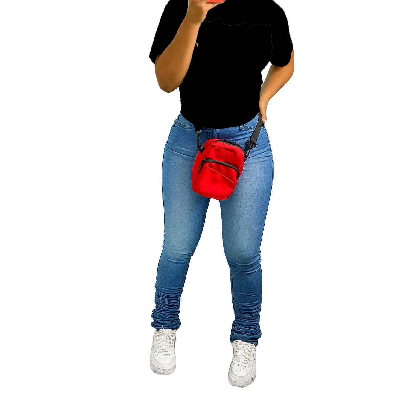 Spring Autumn Bell Bottom Mom Jeans Casual Light Blue Mid Waist Skinny Stacked Femme Fashion SkInny 90s Denim flared Pants 210809