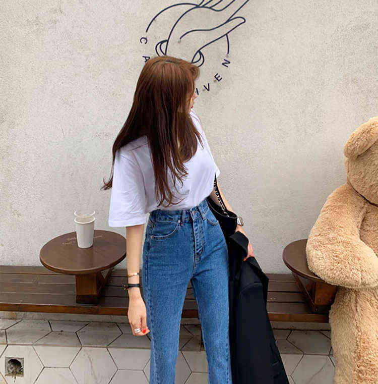 Vintage Blue Split Jeans Women Tall Waist Streetwear Women Denim Trousers Spring Summer Slim Mom Jeans Female Clothes 211112
