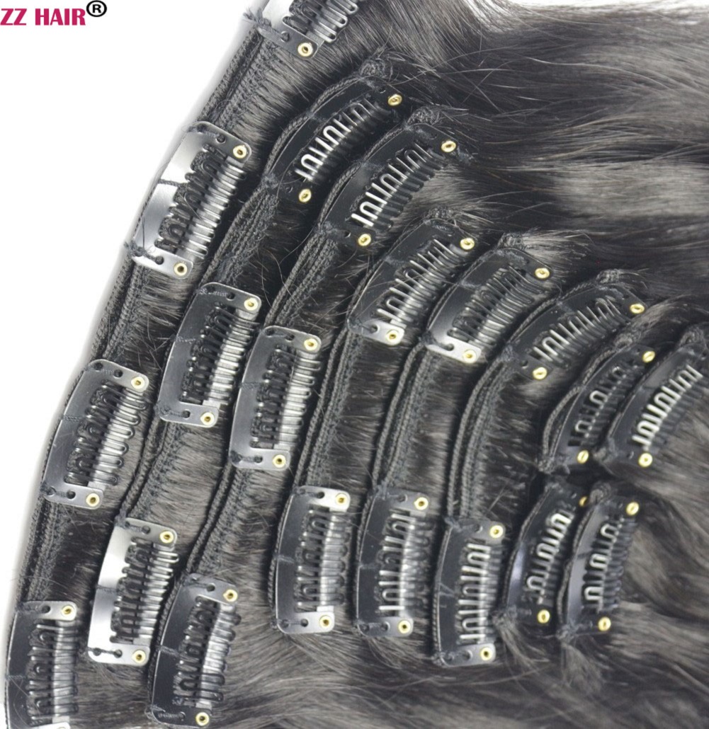 16-28 inches 10pcs Set 300g 100% Brazilian Remy Clip-in Human Hair Extensions Clips Full Head Natural Straight