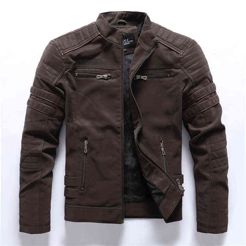 Autumn Winter Men's Leather Jacket Casual Fashion Stand Collar Motorcycle Jacket Men Slim High Quality PU Leather Coats 211110