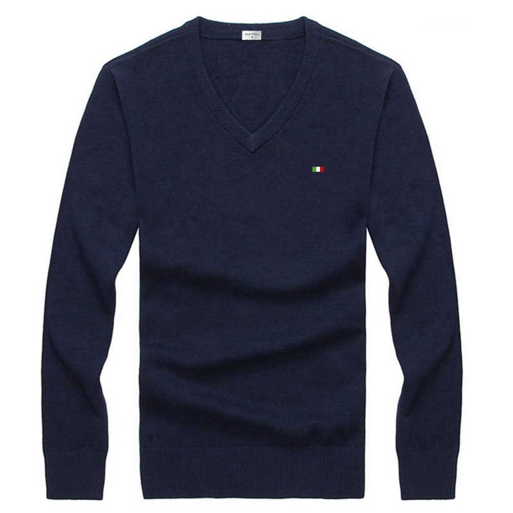 2021 New Flag Embroidery 100% Cotton Sweaters Men Solid Color Slim Fit Jumpers Knitred V Neck Autumn Casual Men Clothes Y0907