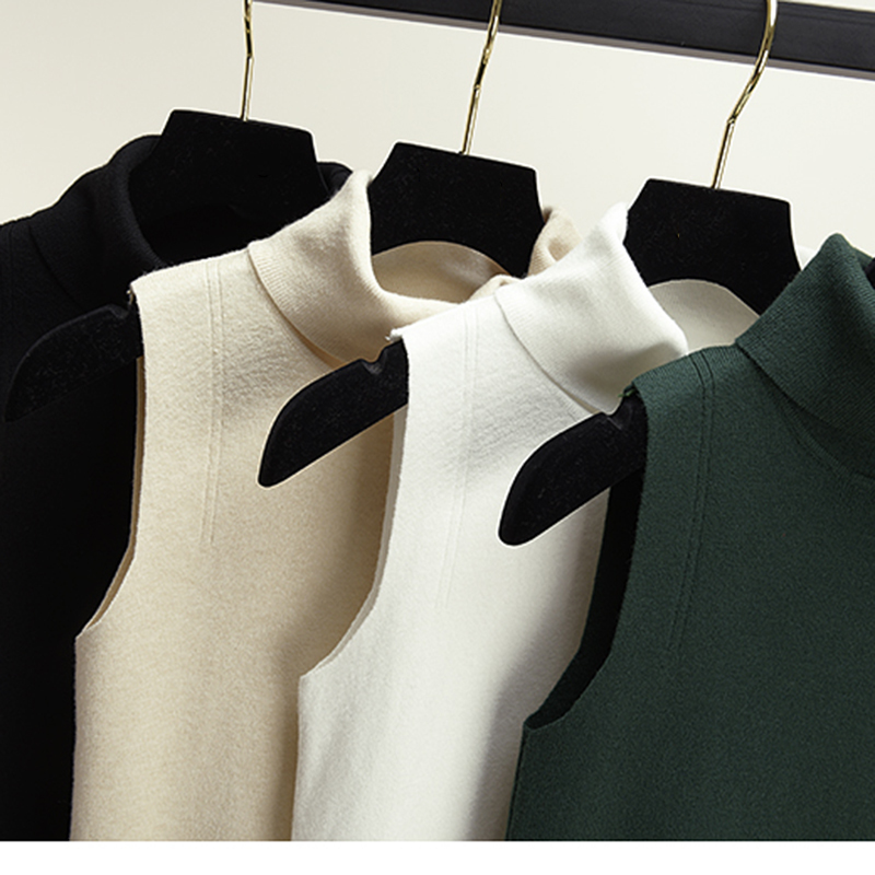 Summer Sleeveless Tops Women Knitted Sweater Turtleneck Pullover Female T-shirt Breathable Tee Shirt Knitwear 210306
