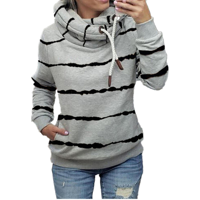 Women's Hoodies Sweatshirts European and American autumn winter printed hooded fleece striped sweater