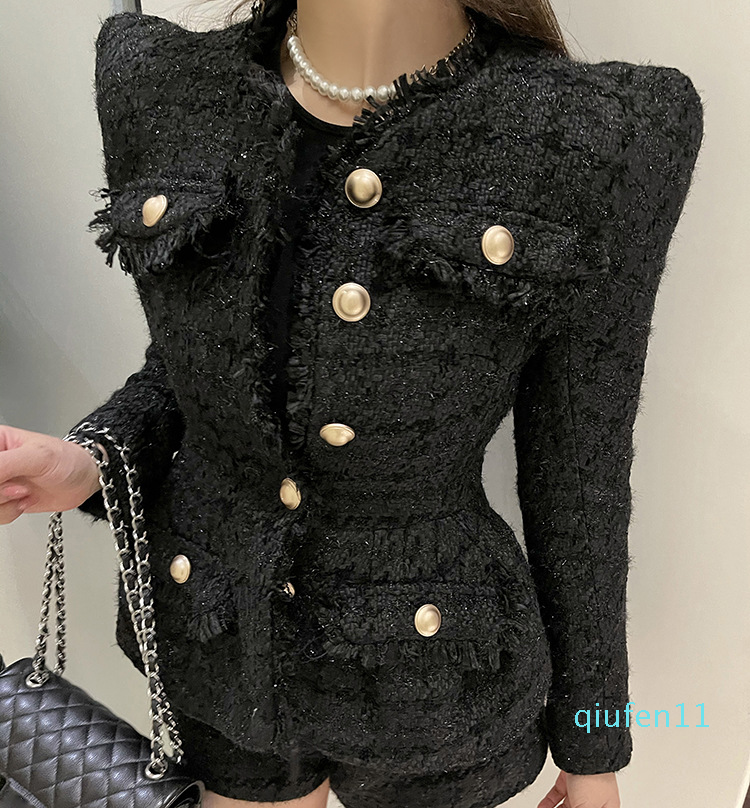 Fashion Personality Top Quality Original Design Women's Jacket Two-piece Bright silk Tweed Coat Fringe Yarn with Shorts
