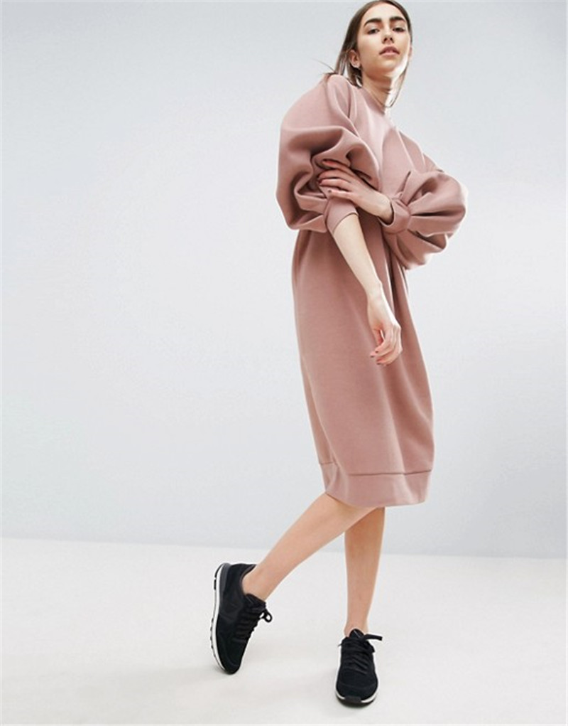 AEL Space Cotton Sweatshirt Dress Bishop Sleeve Backless Long Dresses Loose Plus Size Hight Quality Women Clothing 201204