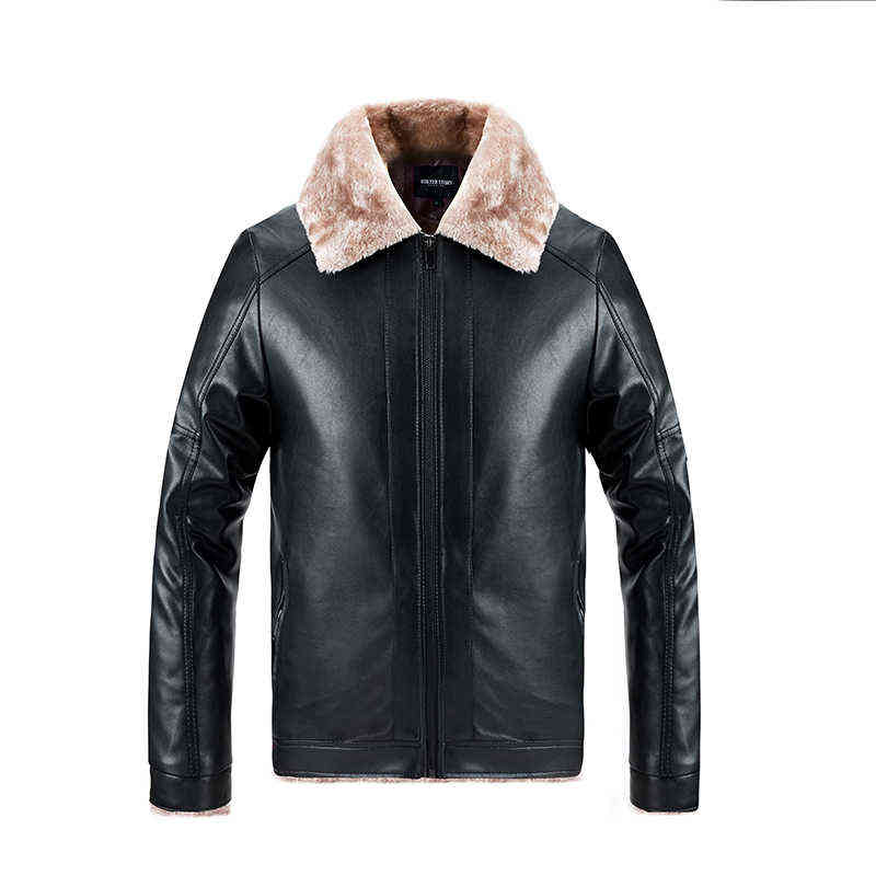 Winter Men Leather Jacket Vintage Motorcycle Fur Lined Lapel Faux Warm Suede Coat Mens 211111