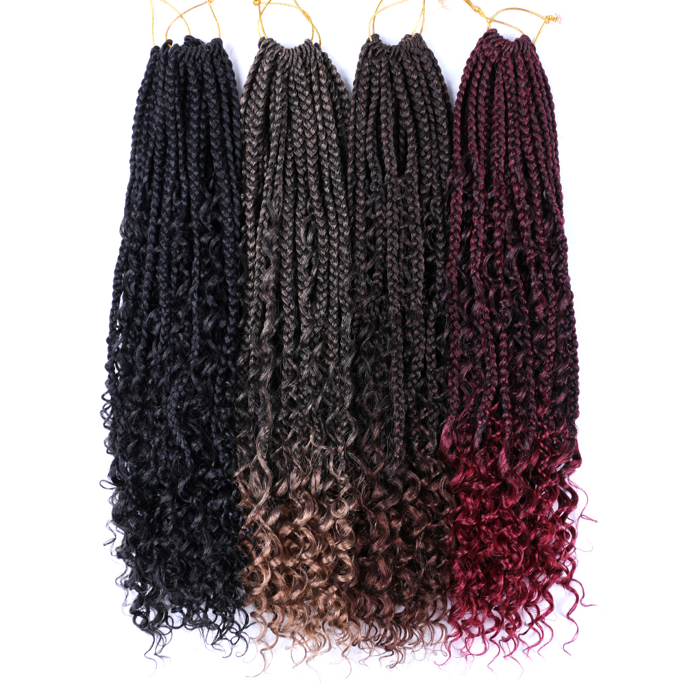 22" Goddess Box Braids Crochet Hair with Curly End Bohemian Box Braiding Hair Extensions 12 Strands/pcs Ombre Braiding Hair, Black purple blue
22" Goddess Box Braids Crochet Hair with Curly End Bohemian Box Braiding Hair Extensions 12 Strands/pcs Ombre Braiding Hair, Black purple blue