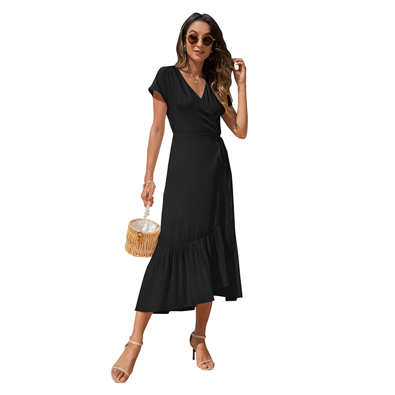 womens dress solid color short sleeve irregular slim womens retro beach dress casual prom dress, Black
womens dress solid color short sleeve irregular slim womens retro beach dress casual prom dress, Black