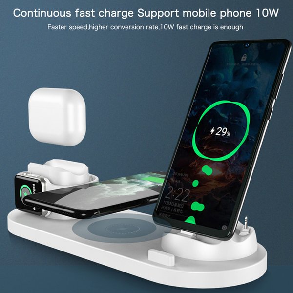Wholesale NEW 6 in 1 Wireless Charger For Apple Watch 6 5 4 3 iPhone 12 11 X XS XR 8 Airpods Pro Samsung Xiaomi 10W Qi Fast Charging Stand