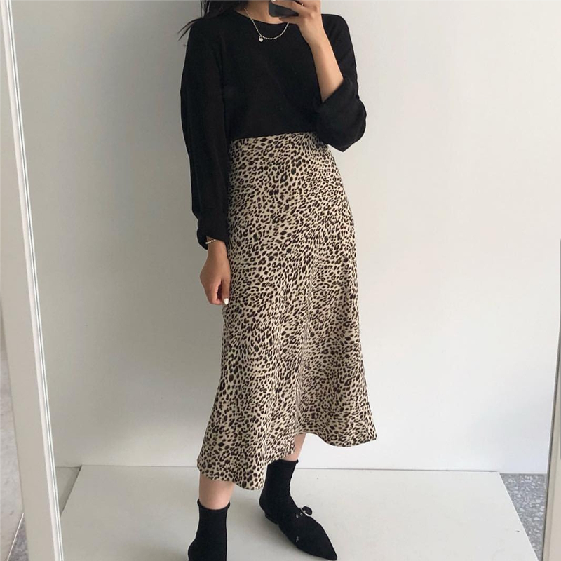 Summer Leopard Print Skirts Women High Waist Sexy Long Skirts Harajuku Streetwear Thin Section Aline Skirt faldas jupe 210306