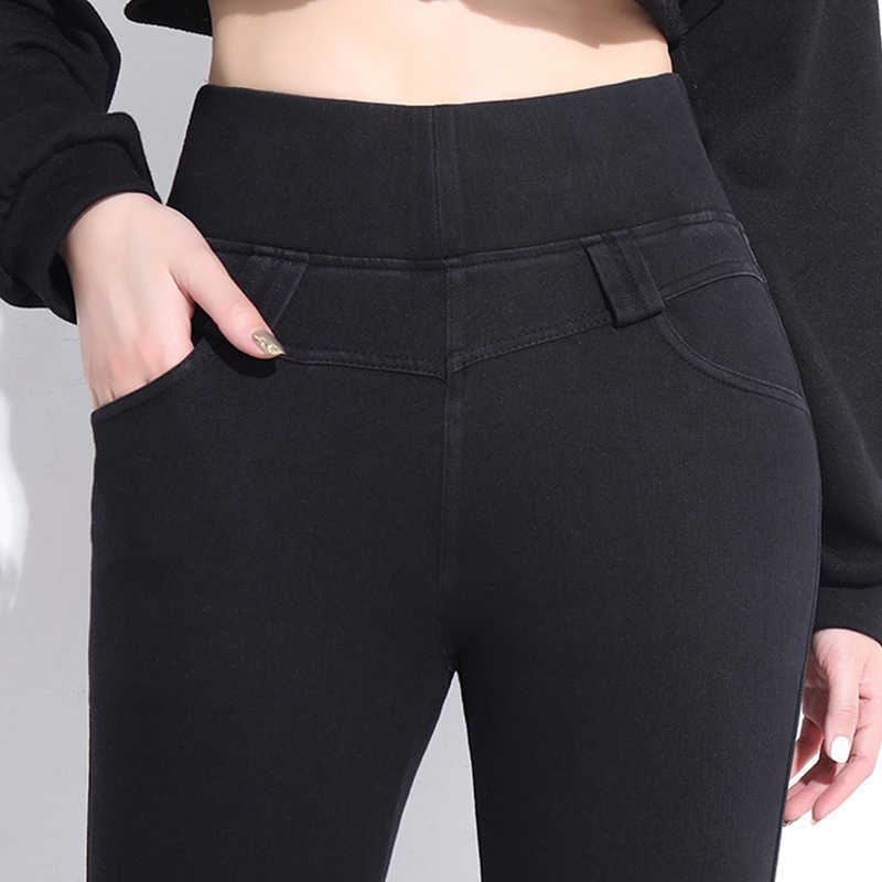 Big Elastic High Waist Skinny Pencil Jeans Classic Plus Size 40 Solid Mom Slim Denim Pants Casual Leggings Trousers Female 210922