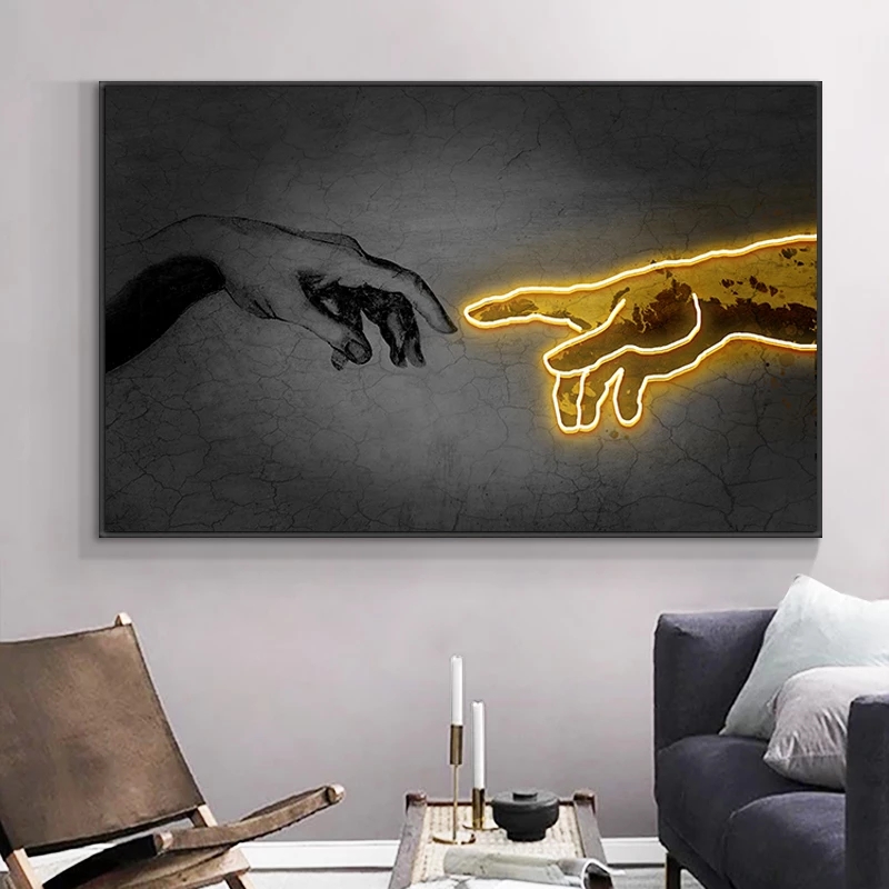 Black and Gold Hand to Hand Oil Painting on Canvas Art Cuadros Posters and Prints on the Wall Art Picture for Living Room Decor
