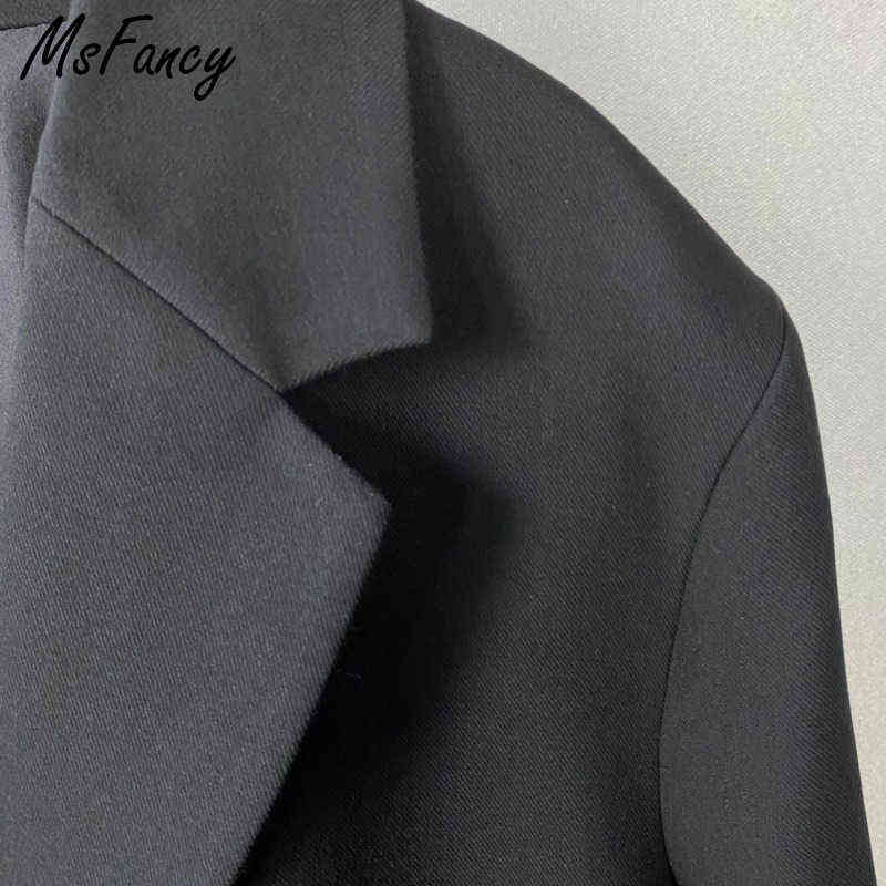 Msfancy Fashion Black Blazer Suits Women Plus Size Tailleur Femme Single Button Oversized Casual Jacket 211122