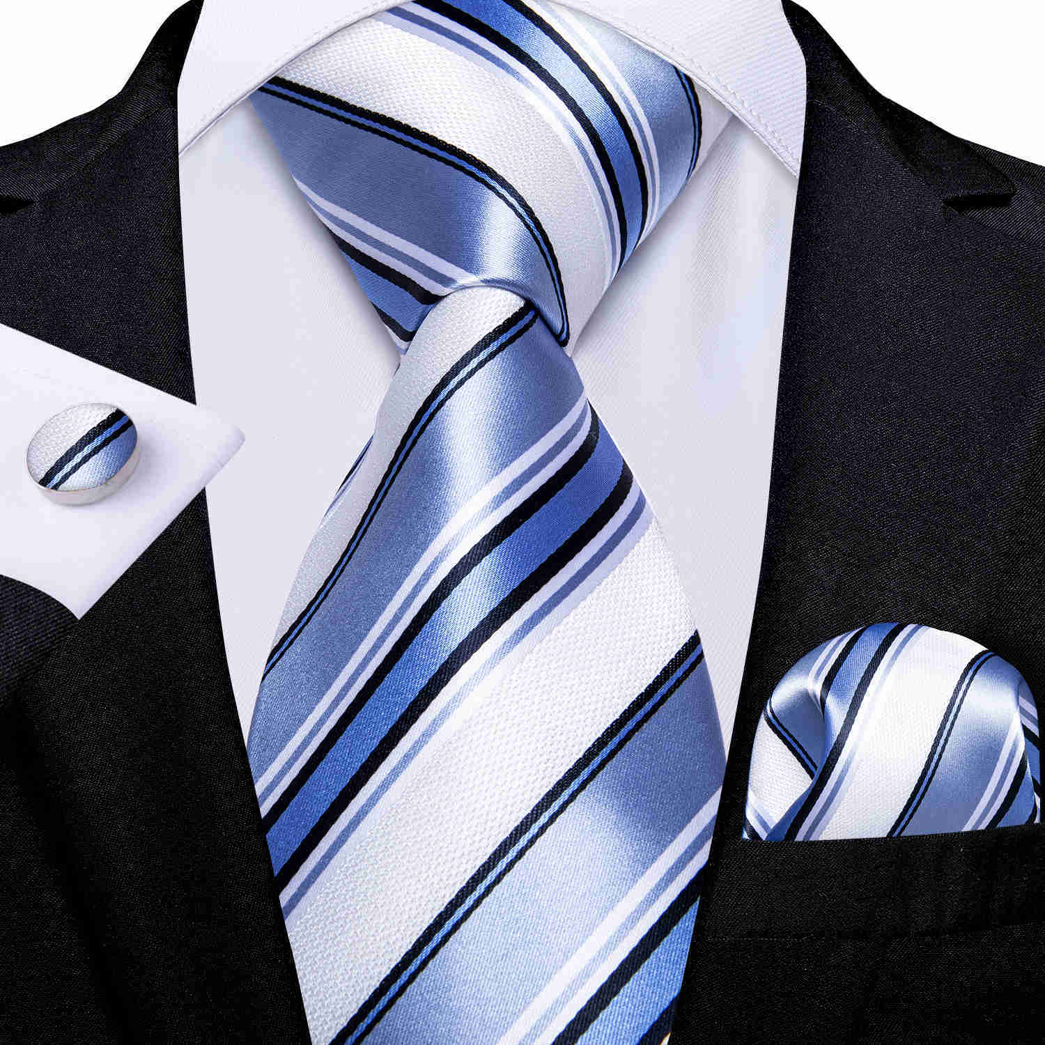 New Classic 8cm Wide Men's Blue White Striped Silk Ties Set Business Wedding Tie Pocket Square Cufflinks Gifts For Men DiBanGu H1018
New Classic 8cm Wide Men's Blue White Striped Silk Ties Set Business Wedding Tie Pocket Square Cufflinks Gifts For Men DiBanGu H1018