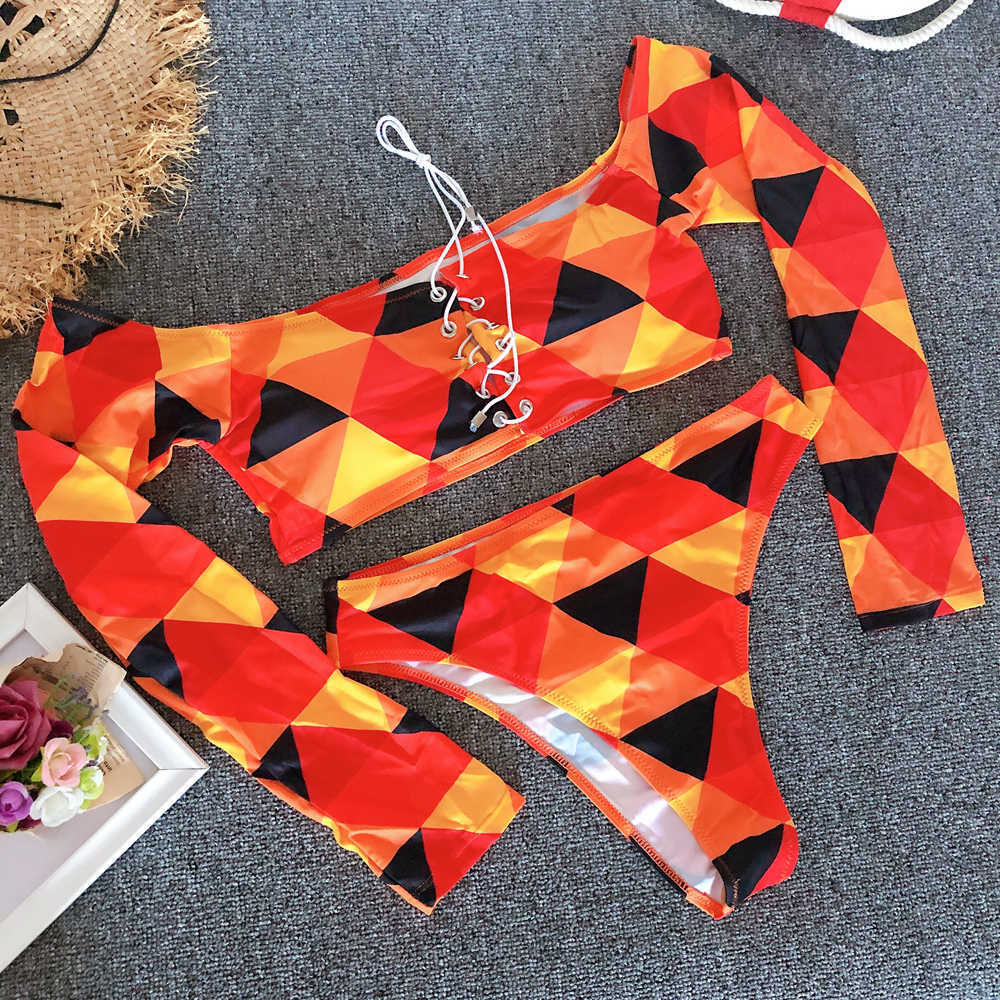 Bikini Push Up Brasileño Long Sleeve Thong Swimwear Bandage Plus Size Tankini Swimsuit Women 2 Pieces High Waist 210625