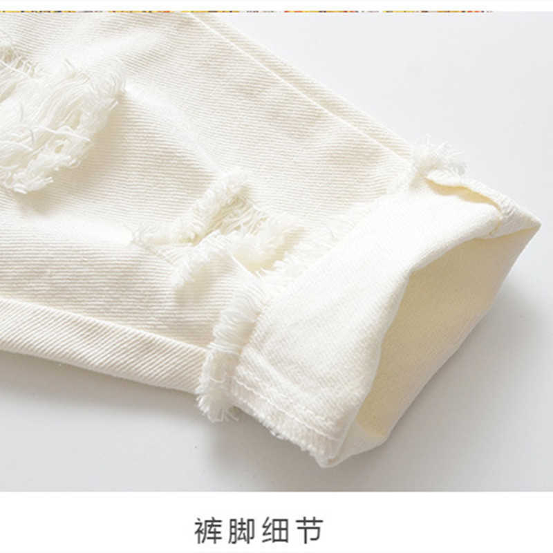 Spring girls white loose ripped jeans toddler kids casual all-match denim pants 210615