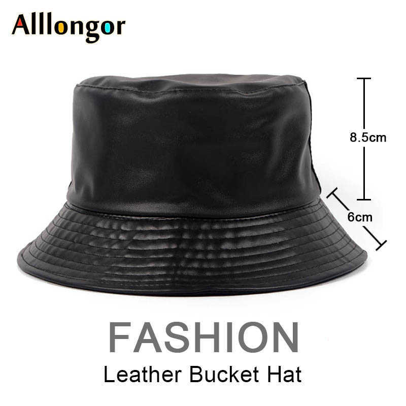 2021 Reversible France Black Leather Folding Women's Bucket Hat Women bob Fishing Hats fisherman Cap Men gorros pescador hip hop H0828