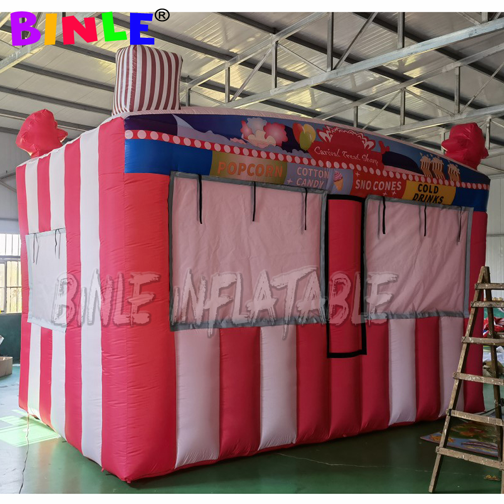 Fast food oxford pink giant inflatable carnival treat shop/Concession Stand/popcorn ice cream booth with blower