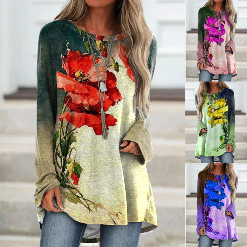 European and American women' T- shirt Floral printed Shirts Spring Women Tshirt retro round neck long sleeve maxi Tops, Green
European and American women' T- shirt Floral printed Shirts Spring Women Tshirt retro round neck long sleeve maxi Tops, Green