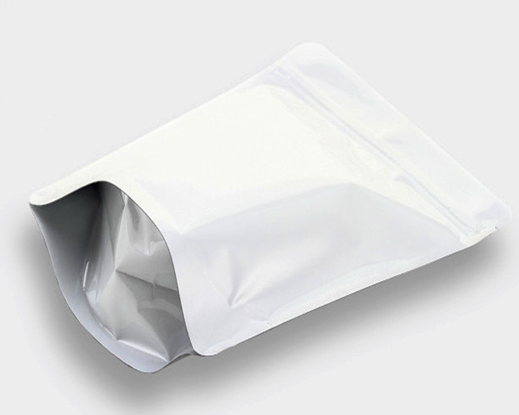 Thick Stand up Glossy White Pure Aluminum Foil Zip Lock Bag Doypack Resealable Chocolate Snack Candy Sugar Coffee Gift Heat Sealing Packaging Storage 