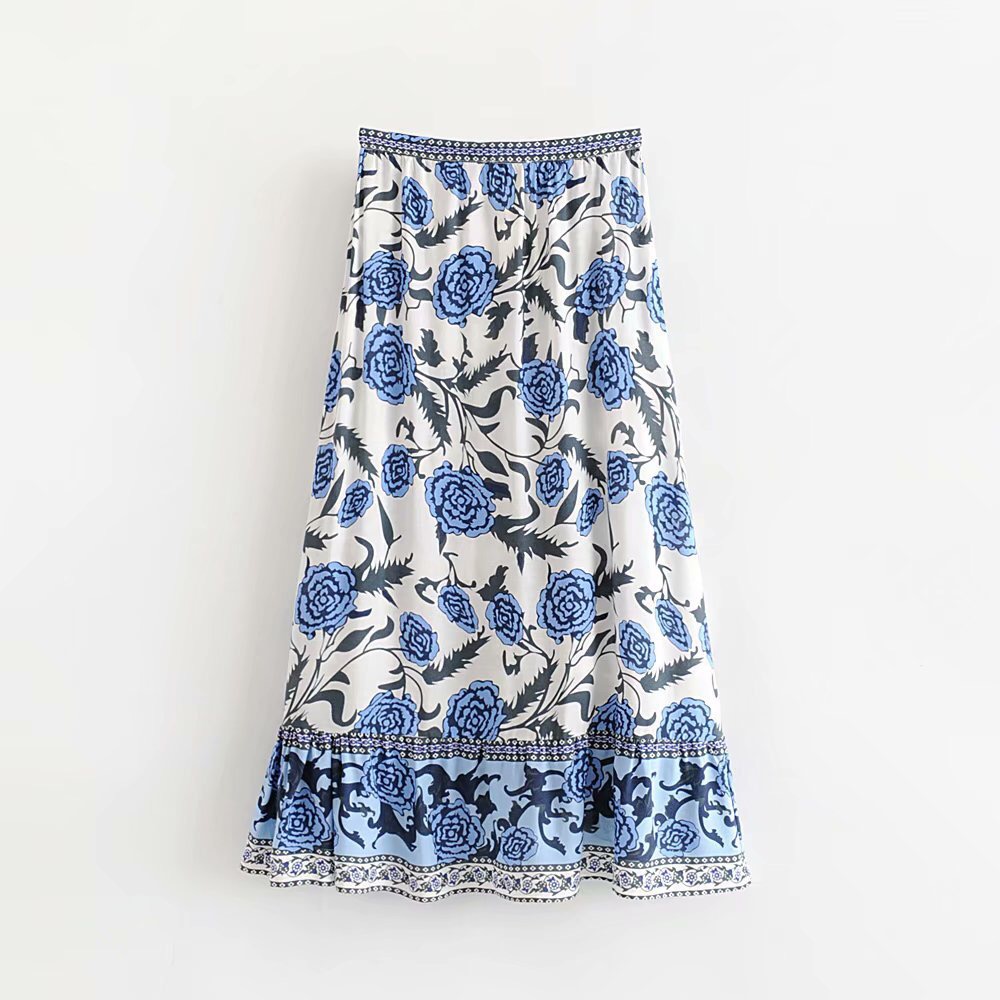 New Bohemian Blue White Flower Print Front Split Ruffles Hem High Waist Asymmetrical Swing Women Wrap Skirts Holiday, Red
New Bohemian Blue White Flower Print Front Split Ruffles Hem High Waist Asymmetrical Swing Women Wrap Skirts Holiday, Red