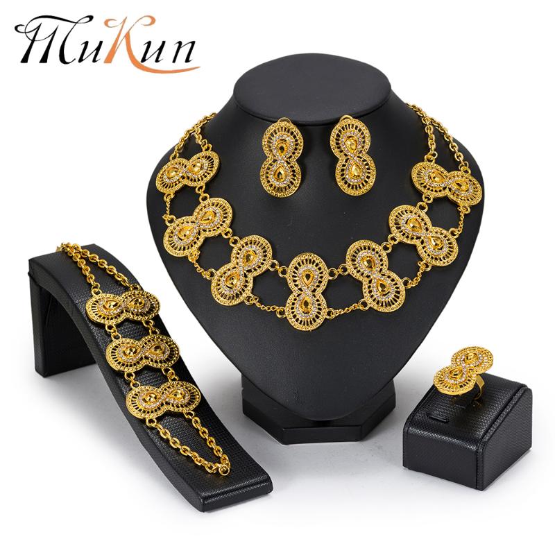 Earrings & Necklace MuKun Nigerian Wedding Jewelry Sets Ethiopian African Beads Set Gold Color Choker Bridal Dubai Women 2021, As pic