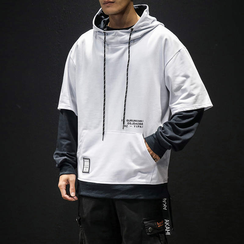 SingleRoad Men's Hoodies Men Ribbon Patchwork Oversized Japanese Streetwear Sweatshirt Hip Hop Sweatshirts Black Hoodie Men 201128