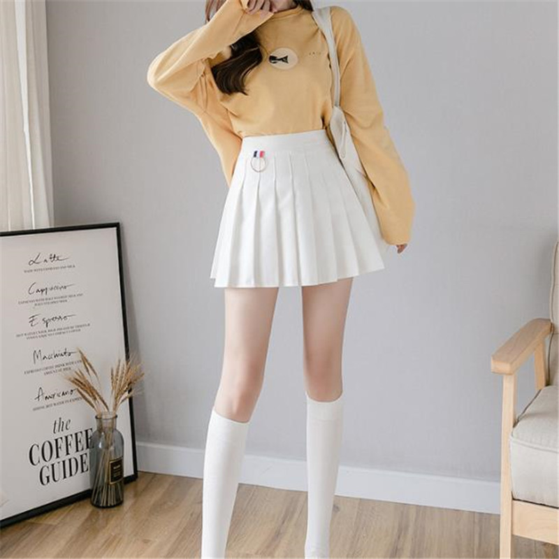 Women Short Pleated Korean Slim Fit High Waist Solid Preppy Style Empire Skirts Girls Fashion Mini A-line Skirt 210309
