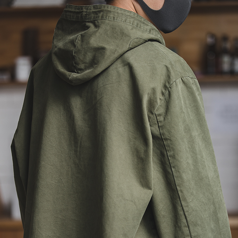 Madden male Hooded Pullover Long Sleeve Deck Parker Jacket Drawstring Neckline Workwear Jacket Green Cuffs Ribbon Closure Jacket 201113