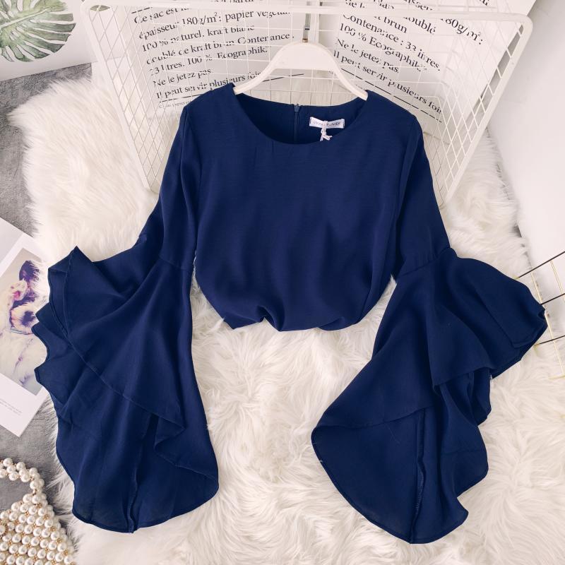 Neploe Big Flare Sleeves O-Neck Women Blouse Summer Fashion Solid Sweet Shirt Modis Spring New Arrival Elegant Blusa 69929 210225
