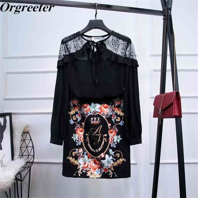 Fall Winter Runway Design Vintage Printted Shirt and Skirt Two piece set Lace Patchwork Tops Bodycon Outfit OL Set 210602, Black
Fall Winter Runway Design Vintage Printted Shirt and Skirt Two piece set Lace Patchwork Tops Bodycon Outfit OL Set 210602, Black