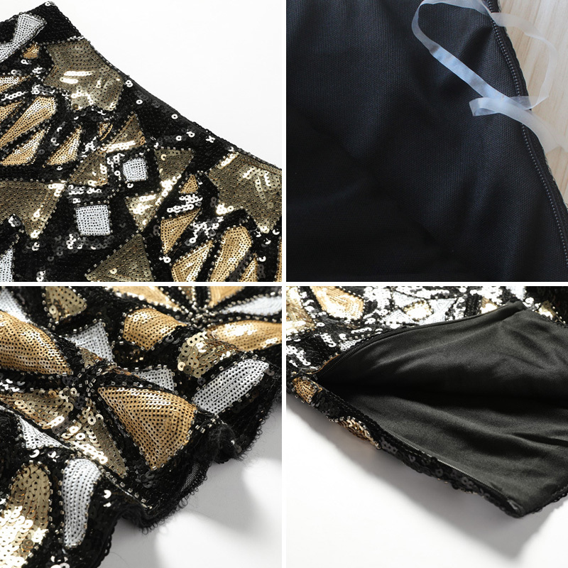 Retro 1920s Gatsby Flapper Party Geometric Colorblock Beaded Sequin Women Pencil Jupe Falda Baroque Skirt 210306