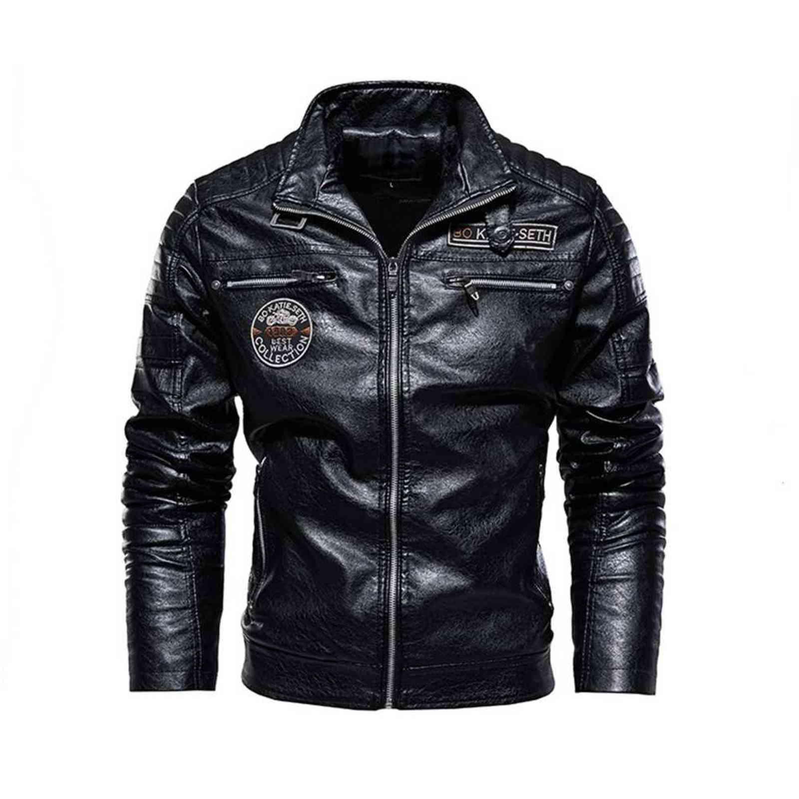 Autumn Leather Jacket Men PU Leather Motorcycle Jacket Vintage Style Coat Men Biker Coat Slim Fit Stand Collar Zip Up Fashion 211119