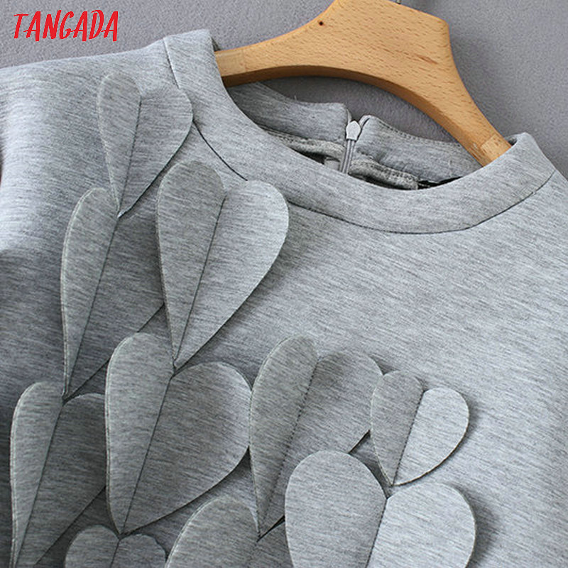 Tangada women hearts appliques sweatshirts oversize long sleeve back zipper O neck gray pullovers casual female tops YD185 201201