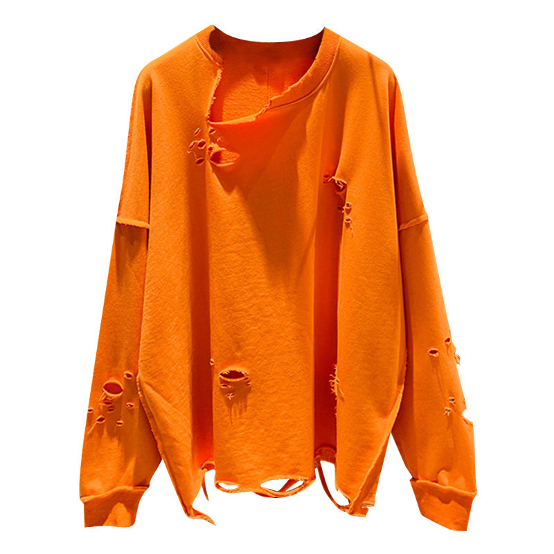 Autumn Clothes Women Long Sleeve Hoodies Aesthetic Oversized Sweatshirt Ripped Pullover Streetwear Harajuku Top Kpop 201127