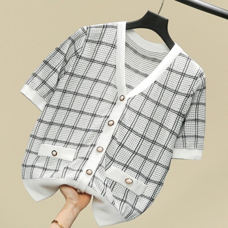 VANOVICH Summer Knit T Shirts Female Short Sleeve Fashion Casual Women emperament Europe Plaid ops 210615, Black
VANOVICH Summer Knit T Shirts Female Short Sleeve Fashion Casual Women emperament Europe Plaid ops 210615, Black