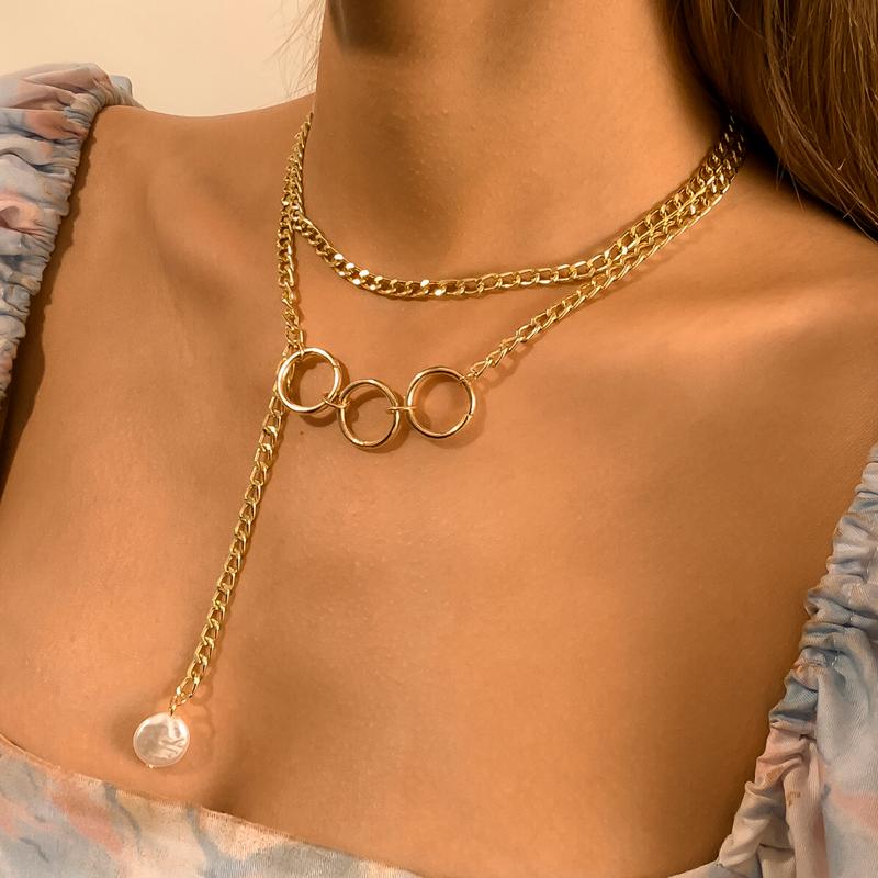 

Pendant Necklaces Fashion Layered Long Necklace Broque Irregular Pearl Collares Statement Hip Hop Rock Circle Chokers Jewellry