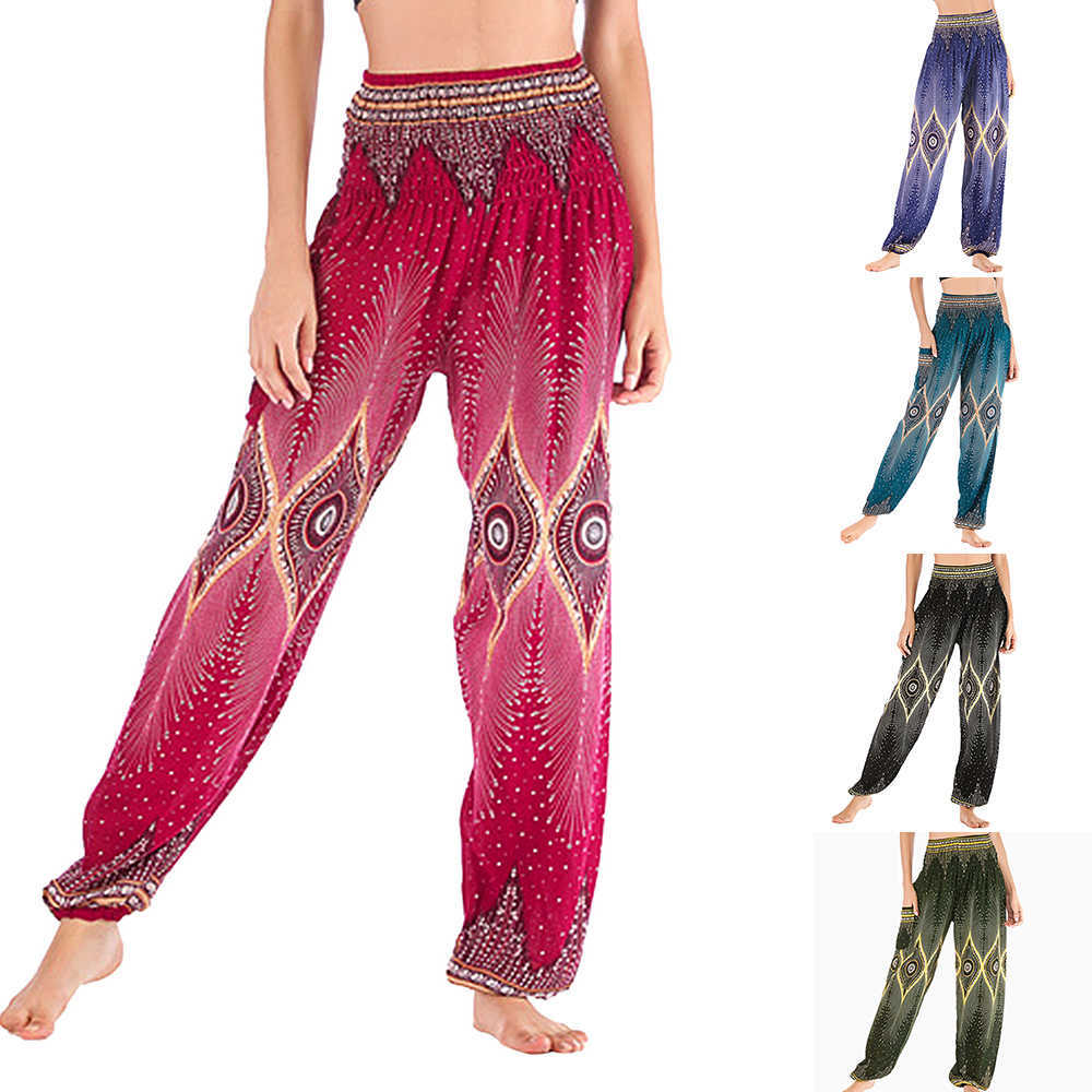 Bohemian Casual Woman High Waist Thai Print Hip Hop Pants Baggy boho dance pant Loose Hippy Lantern Pant 210604
