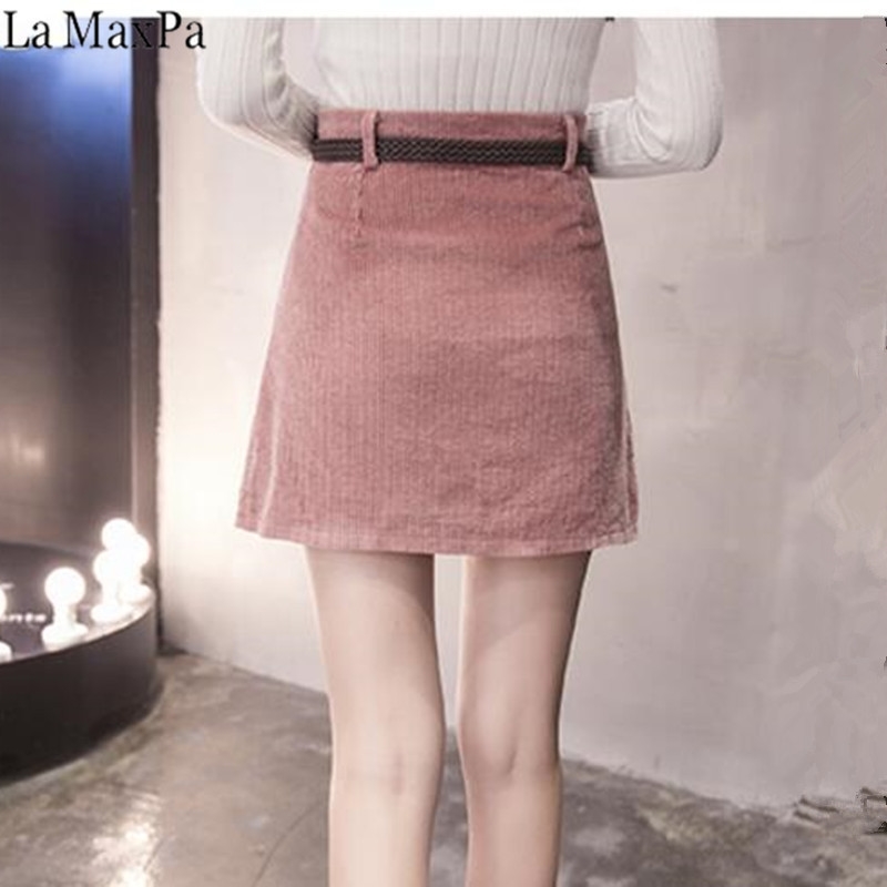 Spring Autumn Corduroy Skirt Ladies Fashion High Waist Skirts Women's Casual Fashion Black Khaki Pink Mini Saias Mujer T200301