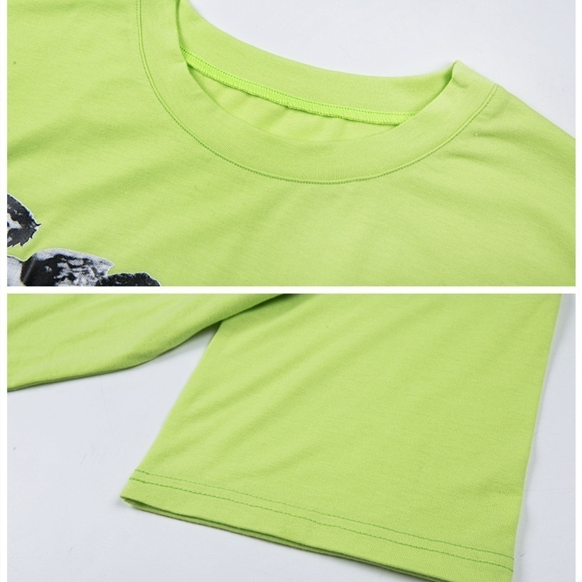 kuakuayu HJN Four Cherub Print Lime Light Green T Shirt Women Summer Tops LIGHT Green Streetwear Vintage Casual Oversized Tees 210306