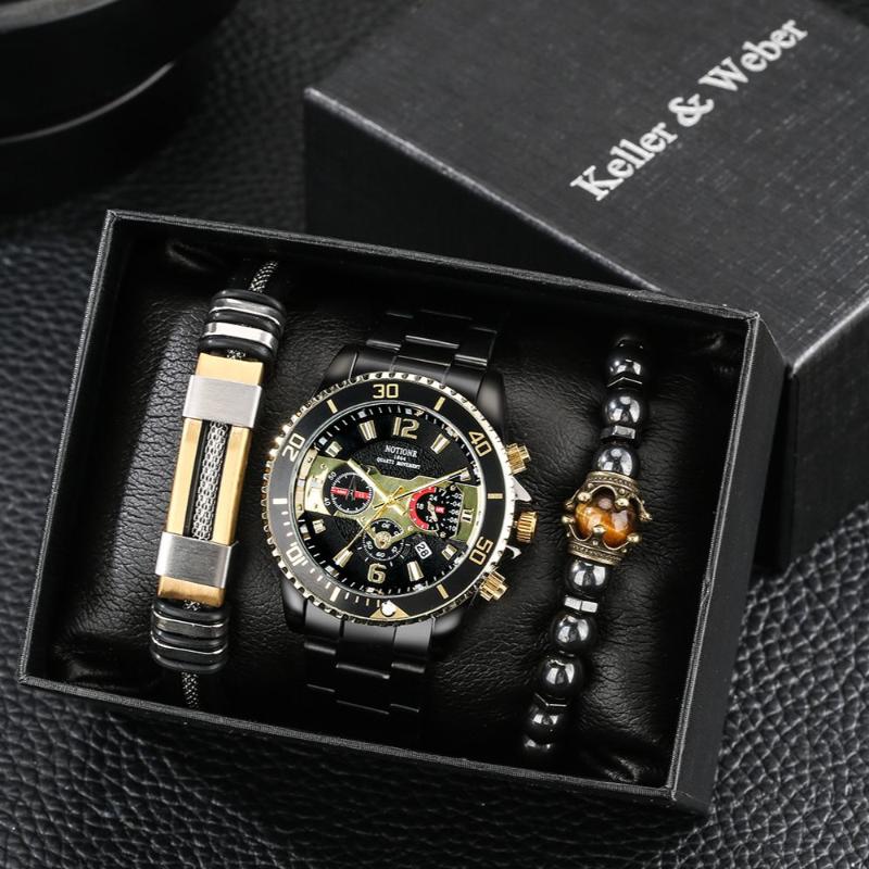 Wristwatches 3pcs Men Watch Set Quartz Black Bead Bracelet Fashion Gift Men's Wrist Gifts For Business Man, Watch gift set b
Wristwatches 3pcs Men Watch Set Quartz Black Bead Bracelet Fashion Gift Men's Wrist Gifts For Business Man, Watch gift set b