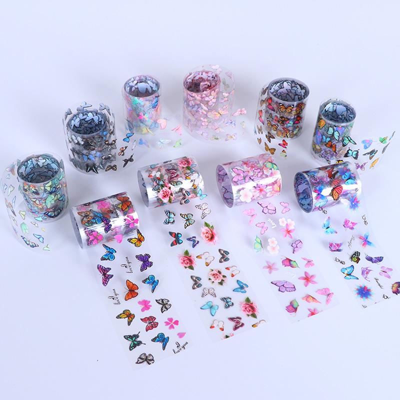 Stickers & Decals 1 Box Holographic Nail Art Transfer Foil Sticker Set Paper Wraps Adhesive Design Nails Decoration Accessories Kit
