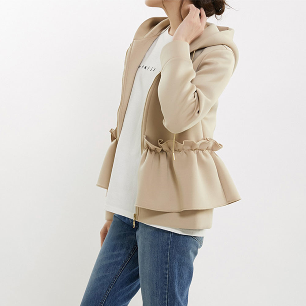 casual women slim tops autumn korean fashion ruffle hooded long sleeve street beat outerwear coat jacket 201212