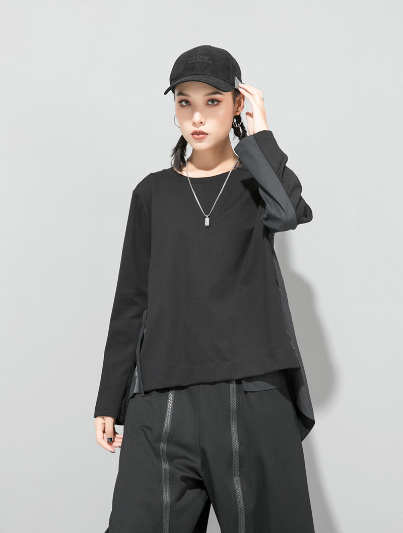 [EAM] Loose Fit Black Back Long Oversized Sweatshirt New Round Neck Long Sleeve Women Big Size Fashion Spring Autumn LJ201130