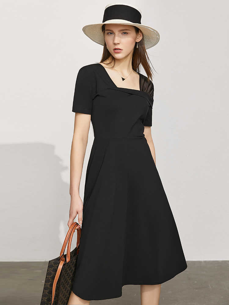 Minimalism Summer Temperament Women's Dress Causal Solid Square Collar Slim Fit Beach 12130146 210527