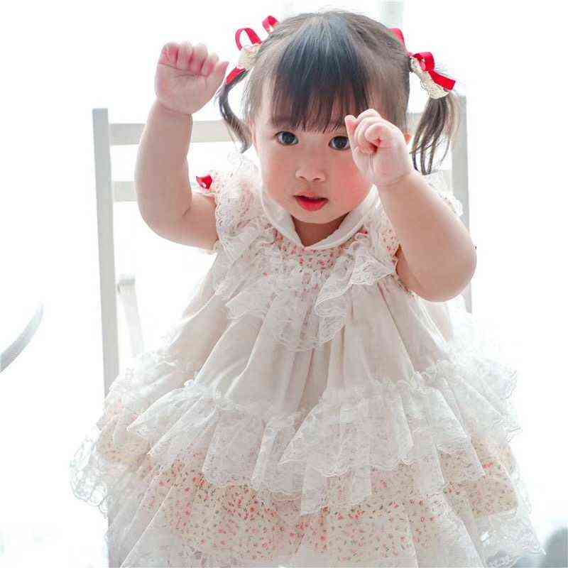 2PCS Baby Girl Summer Floral Lace Vintage Spanish Lolita Princess Ball Gown Dress for Girl Birthday Easter Party Causal Dress G1218