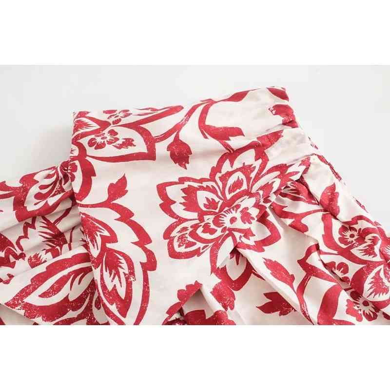 Women sweet tropical flower print pleated mini skirt faldas mujer ladies casual slim side zipper ruffles skirts QUN561 210619