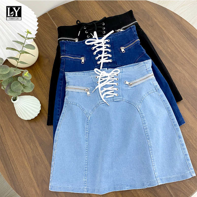 LY VAREY LIN Summer Women Fashion Zipper Lace Up Denim Mini Skirts Casual High Waist Solid Color A Line Female 210526, Black
LY VAREY LIN Summer Women Fashion Zipper Lace Up Denim Mini Skirts Casual High Waist Solid Color A Line Female 210526, Black