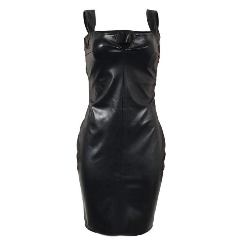 Bandage Bodycon Sleeveless black PU dress Women Club Evening Party sexy vintage modis wrap Short Midi Dress robe sexy