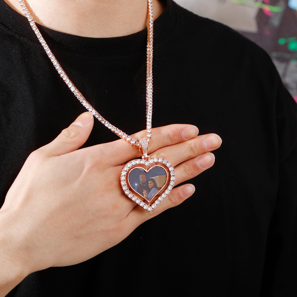 Customize Heart Shape Memorial Photo Pendant Necklace Rotatable Double Sides Men Women Lover Gift Couple Pendants